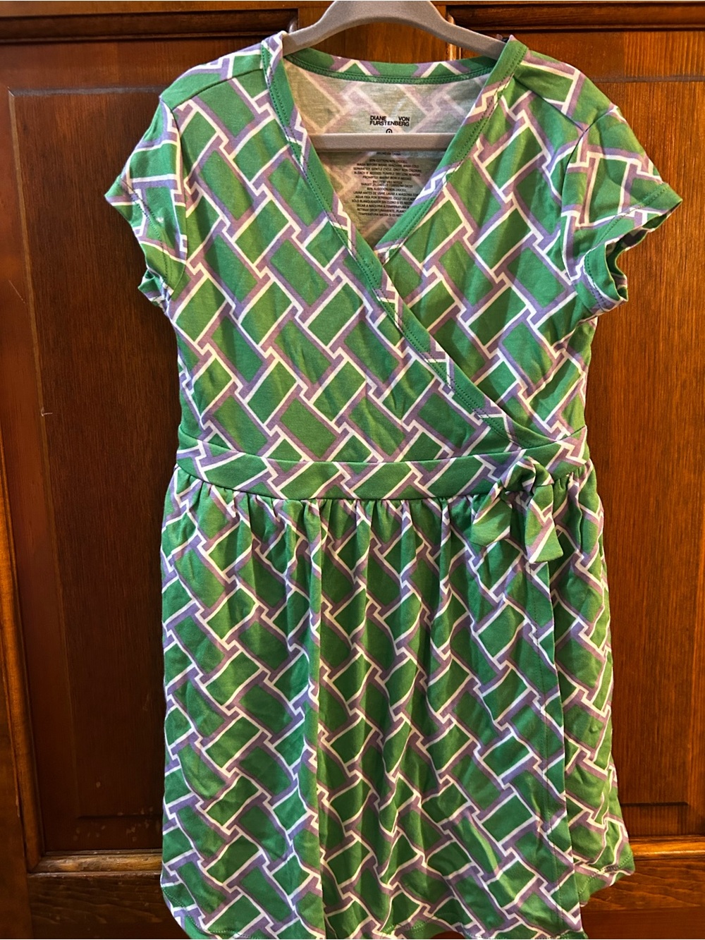 Diane Von Furstenberg Green Geometric Print Girls' Casual Dress size 4/5